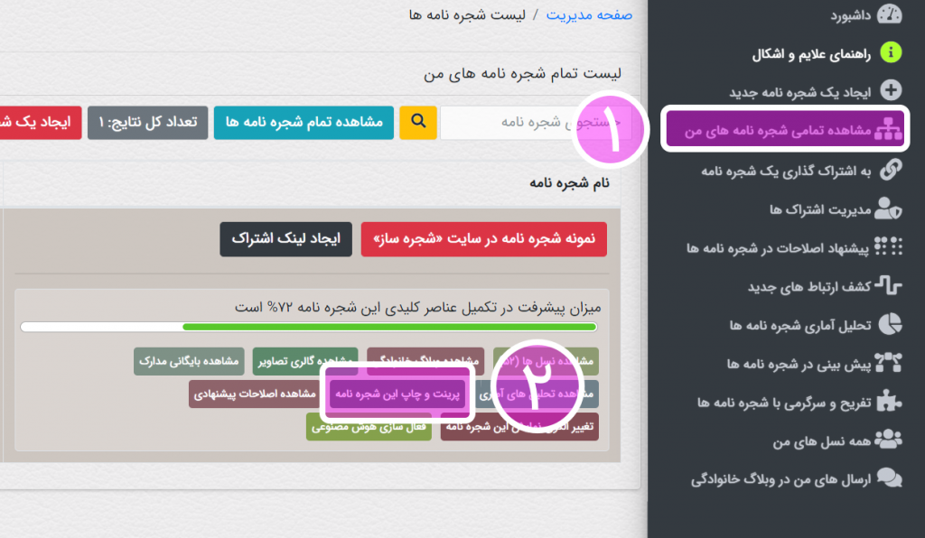 مشاهده بخش نمایش آلبوم شجره نامه ها