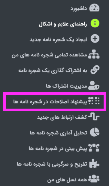 موقعیت ایکون پیشنهاد اصلاحات در شجره نامه ها